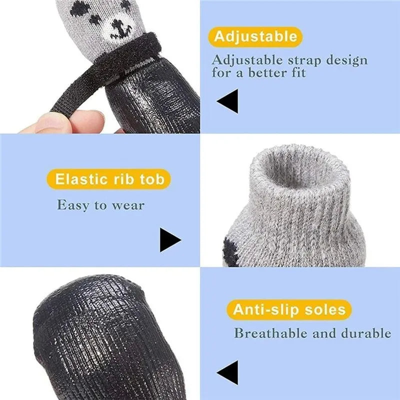 4pc/Set Dog Sock Anti-Slip Dog Booties with Strap Traction, Paw Protection for Indoor Hardwood Floor Outdoor, for Small to Large Dogs & Cats, Gift For Pet 80