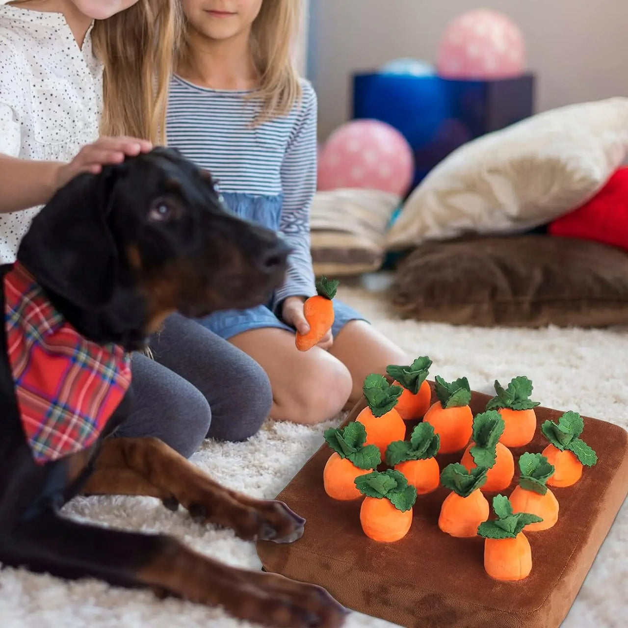 Toy Plush Plants Stuffed Carrots Farm Interactive Dog Toys, Carrot Snuffle Mat for Dogs Plush Puzzle Toys 2 in 1 Non-Slip Nosework Feed Games for Aggressive Chewers Pet Stress Relief with 12 Carrots, Puppy Toys, Gift For Pet 46