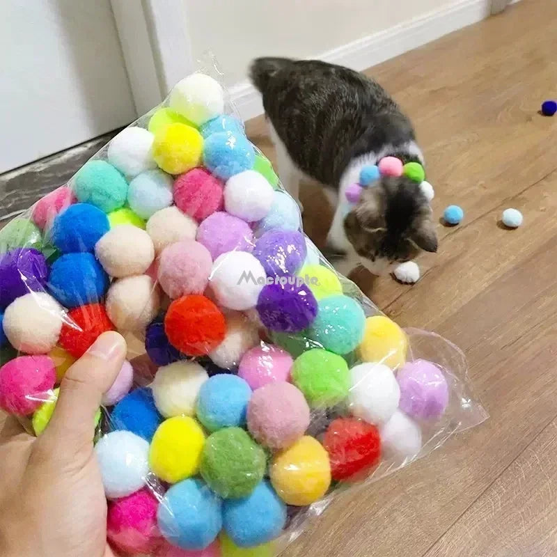 2 PCS Cat Toy Ball Launcher Toy Shooter, Silent Plush Elastic Cat Ball Toy with 80Pcs Pom Pom Balls's Kitty Toys, Cat Toys Interactive for Indoor Peppy Pet Cats Exercise Games  127