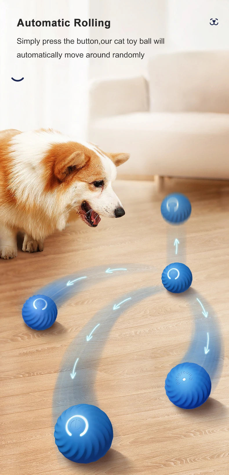 Interactive Pet Ball Peppy Pet Ball Cat Toys Automatic Rolling Ball Automatic Moving Bouncing Rotating Ball Pet Ball Toys for Pet Dog Cat, Puppy Toys, Gift For Pet 42