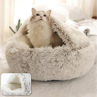 Thumbnail for Cat Bed Round Soft Plush Fluffy Cave Hooded Cat Bed Donut for Dogs & Cats, Faux Fur Cuddler Round Cushion Comfortable Self Warming Pet Bed, Machine Washable 97