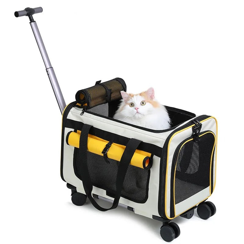 Extra Large Pet Trolley Carrier – Foldable Detachable Rolling Cat & Dog Travel Bag