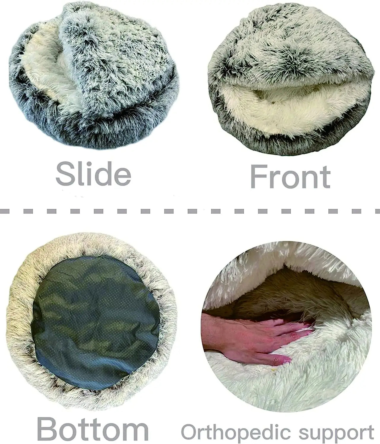 Cat Bed Round Soft Plush Fluffy Cave Hooded Cat Bed Donut for Dogs & Cats, Faux Fur Cuddler Round Cushion Comfortable Self Warming Pet Bed, Machine Washable 97