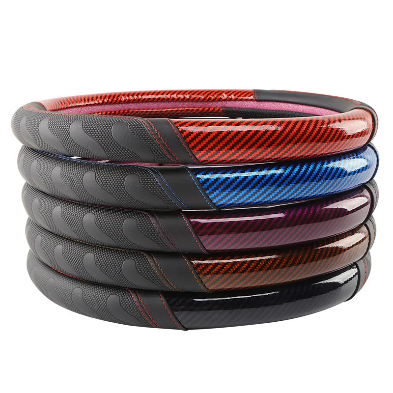 Carbon Fiber Style Steering Wheel Cover – Breathable Anti-Slip Wear-Resistant Universal Interior Accessory
