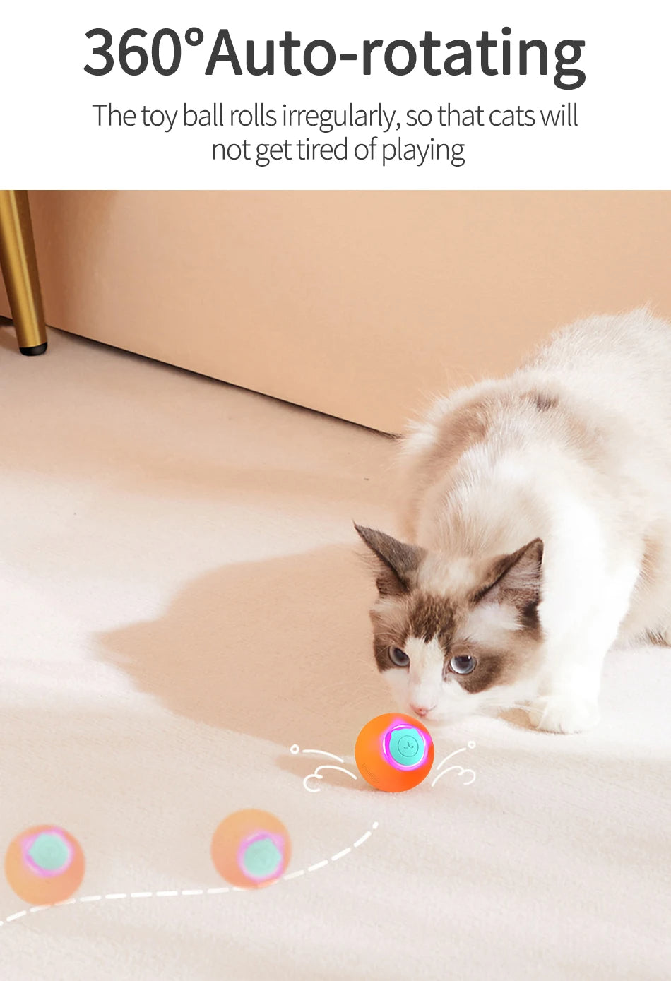 Interactive Pet Ball Peppy Pet Ball Cat Toys Automatic Rolling Ball Automatic Moving Bouncing Rotating Ball Pet Ball Toys for Pet Dog Cat, Puppy Toys, Gift For Pet 54