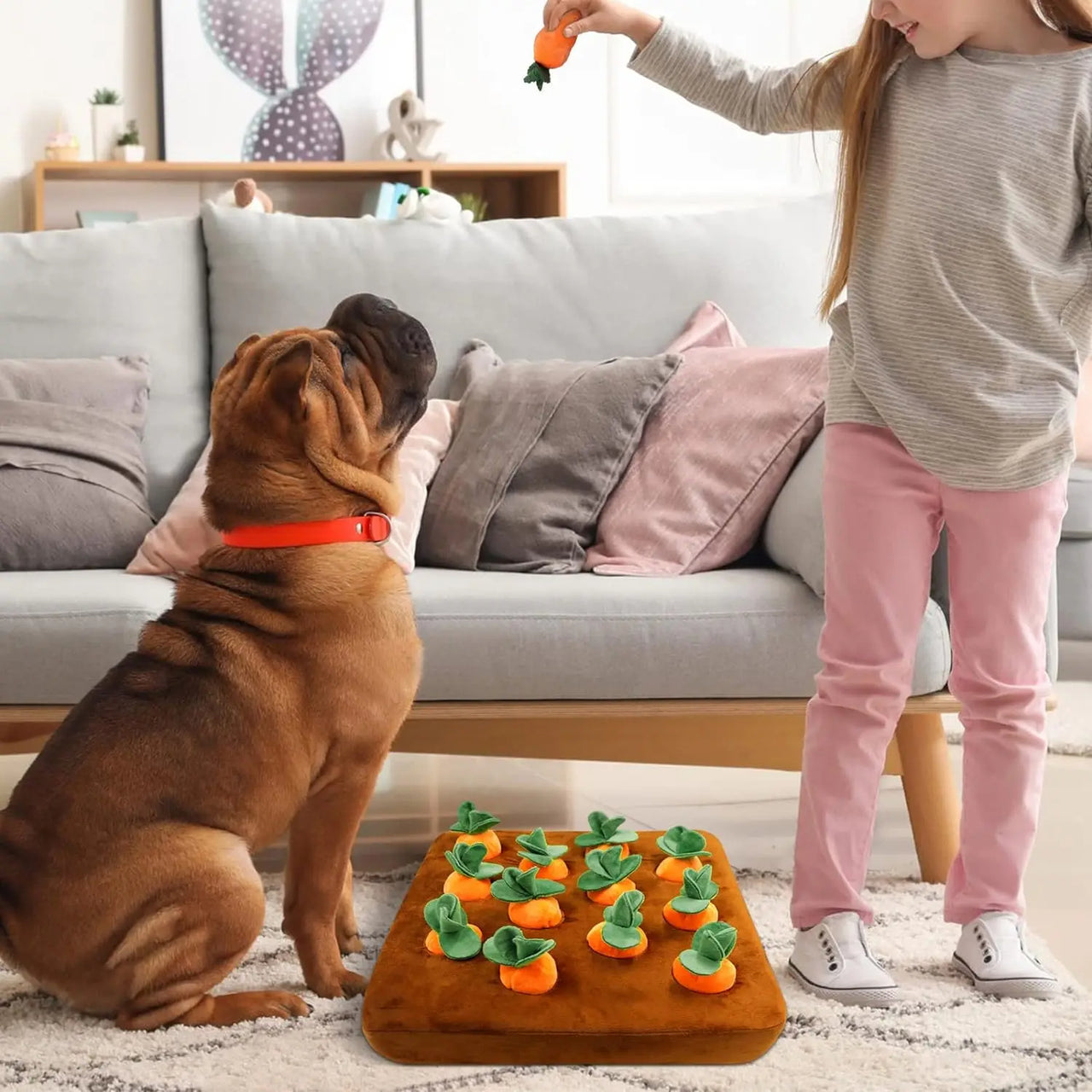 Toy Plush Plants Stuffed Carrots Farm Interactive Dog Toys, Carrot Snuffle Mat for Dogs Plush Puzzle Toys 2 in 1 Non-Slip Nosework Feed Games for Aggressive Chewers Pet Stress Relief with 12 Carrots, Puppy Toys, Gift For Pet 46