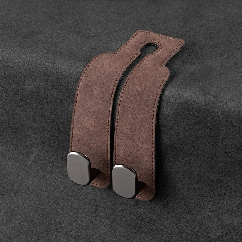 Premium Suede Car Headrest Hook – Dual Hanger & Rear Seat Phone Holder Organizer