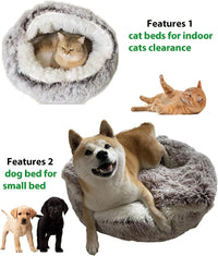 Thumbnail for Cat Bed Round Soft Plush Fluffy Cave Hooded Cat Bed Donut for Dogs & Cats, Faux Fur Cuddler Round Cushion Comfortable Self Warming Pet Bed, Machine Washable 97