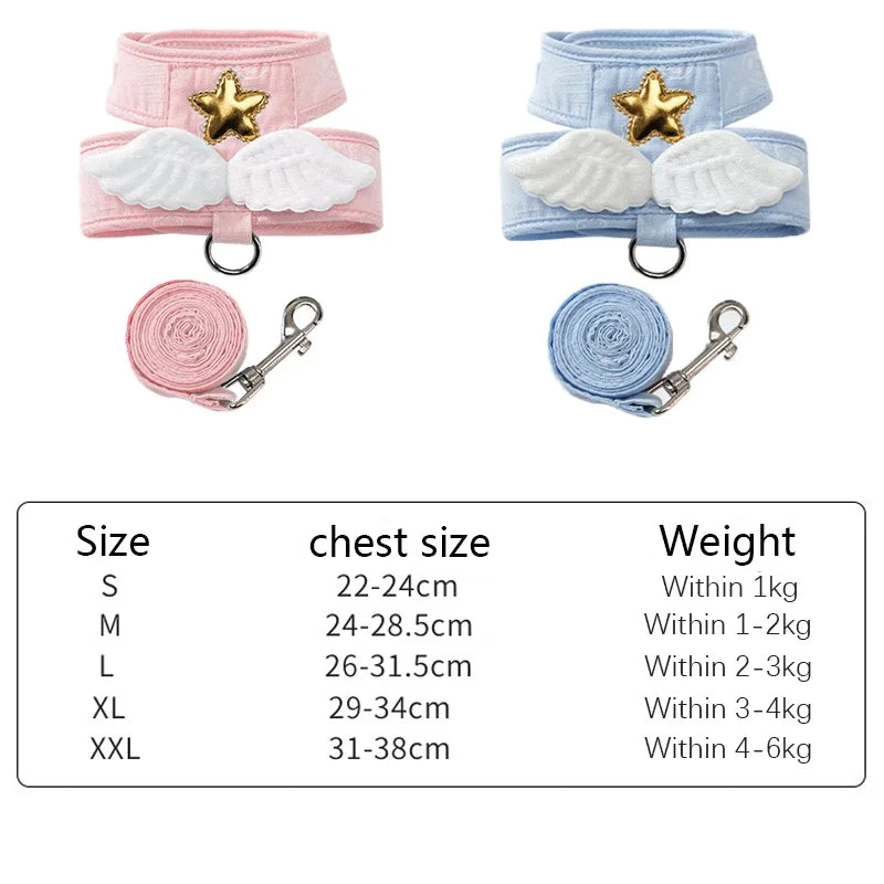 Blue Angel Wings  Harness and Leash Set, Adjustable Length for Cats Small Dog Pets, Baby Rose Soft Velcro and Buckle, Gift Gold Star Hero, Pet Accessories, Dog Style, Dog Fashion, Gift For Pet 29