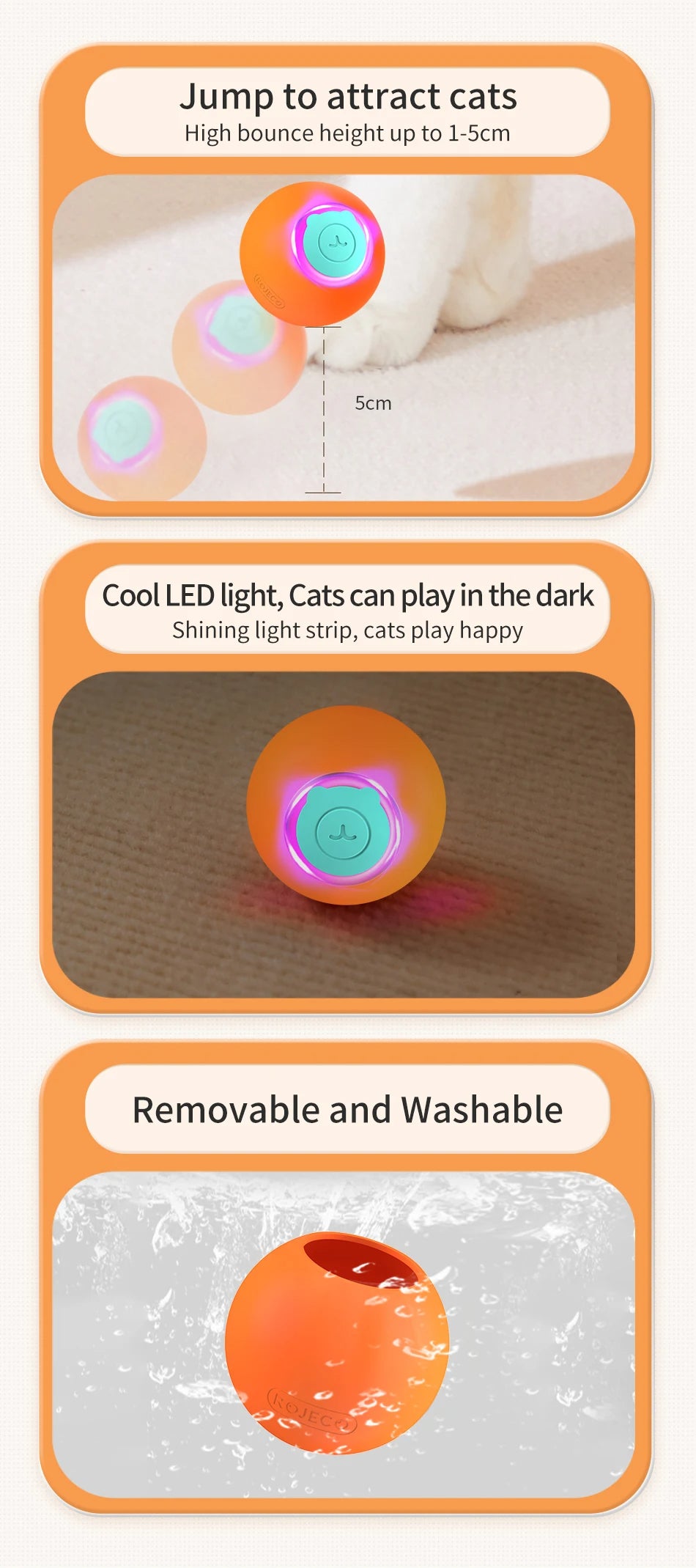 Interactive Pet Ball Peppy Pet Ball Cat Toys Automatic Rolling Ball Automatic Moving Bouncing Rotating Ball Pet Ball Toys for Pet Dog Cat, Puppy Toys, Gift For Pet 54