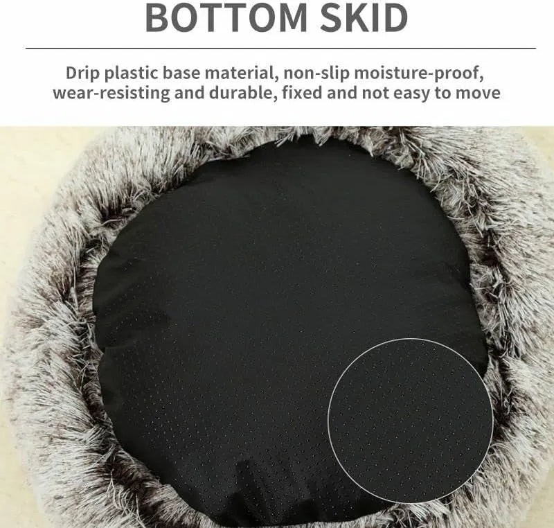 Cat Bed Round Soft Plush Fluffy Cave Hooded Cat Bed Donut for Dogs & Cats, Faux Fur Cuddler Round Cushion Comfortable Self Warming Pet Bed, Machine Washable 97