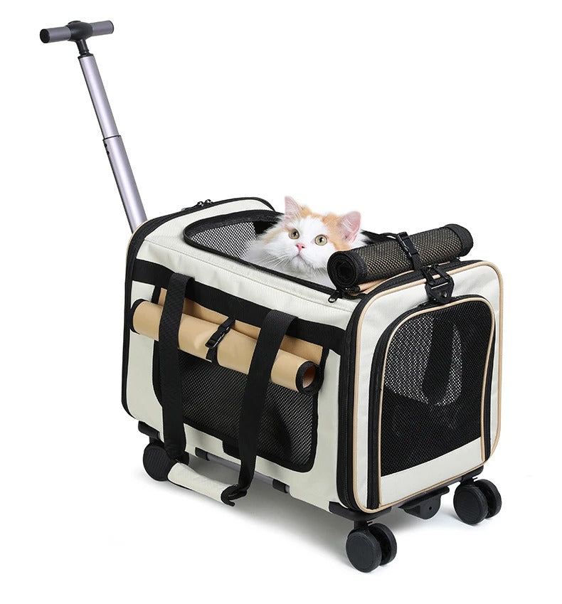 Extra Large Pet Trolley Carrier – Foldable Detachable Rolling Cat & Dog Travel Bag