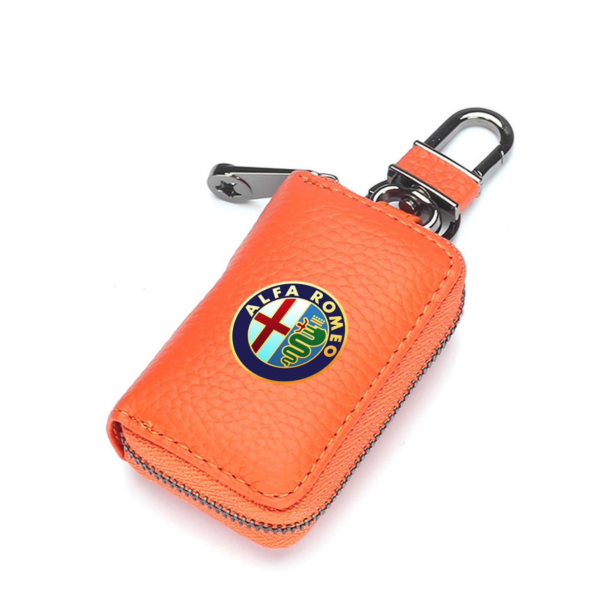 Car Key Cover, Custom For Your Cars, Genuine Leather Car Smart Key Chain Coin Holder Metal Hook and Keyring Wallet Zipper Bag, Car Accessories AR13989