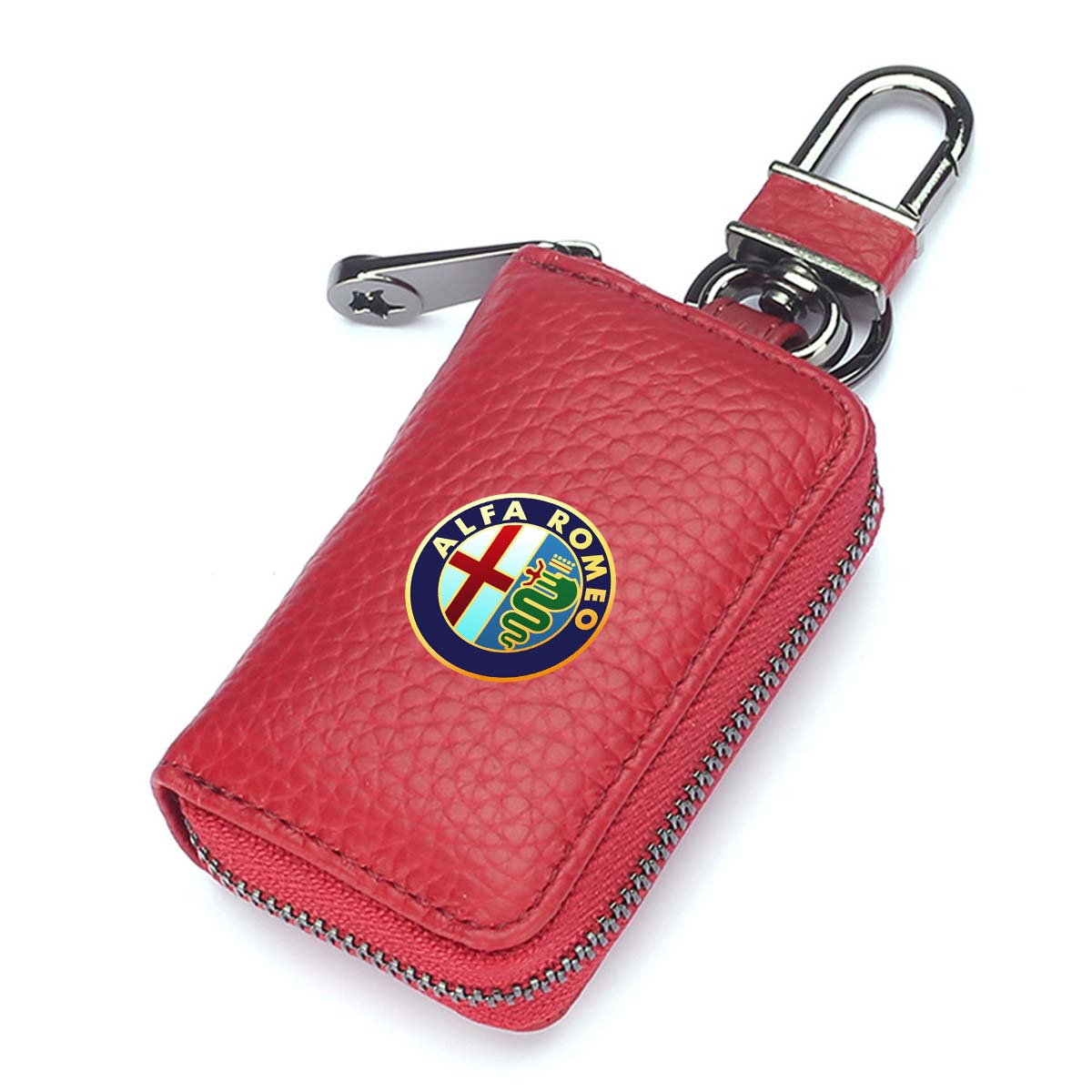 Car Key Cover, Custom For Your Cars, Genuine Leather Car Smart Key Chain Coin Holder Metal Hook and Keyring Wallet Zipper Bag, Car Accessories AR13989