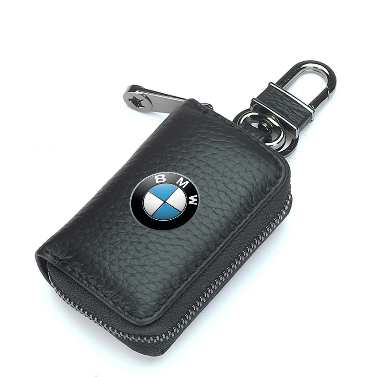 Car Key Cover, Custom For Your Cars, Genuine Leather Car Smart Key Chain Coin Holder Metal Hook and Keyring Wallet Zipper Bag, Car Accessories KX13989