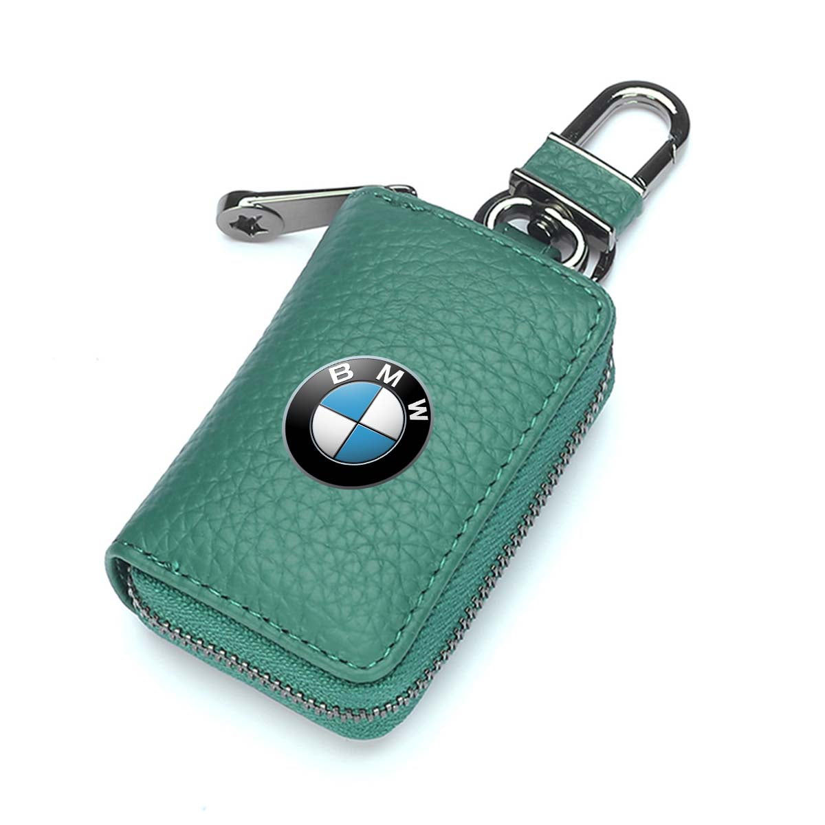 Car Key Cover, Custom For Your Cars, Genuine Leather Car Smart Key Chain Coin Holder Metal Hook and Keyring Wallet Zipper Bag, Car Accessories KX13989