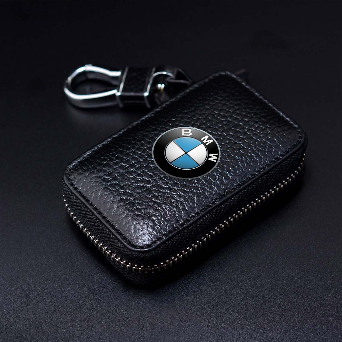 Car Key Cover, Custom For Your Cars, Genuine Leather Car Smart Key Chain Coin Holder Metal Hook and Keyring Wallet Zipper Bag, Car Accessories KX13989