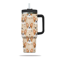 Thumbnail for Cute Corgi Tumbler 40oz With Handle, Corgi Pattern 40oz Tumbler, Dog Paw Photo Tumbler with Straw, Dog Lover Tumbler, Stainless Steel Tumbler, Insulated Tumbler