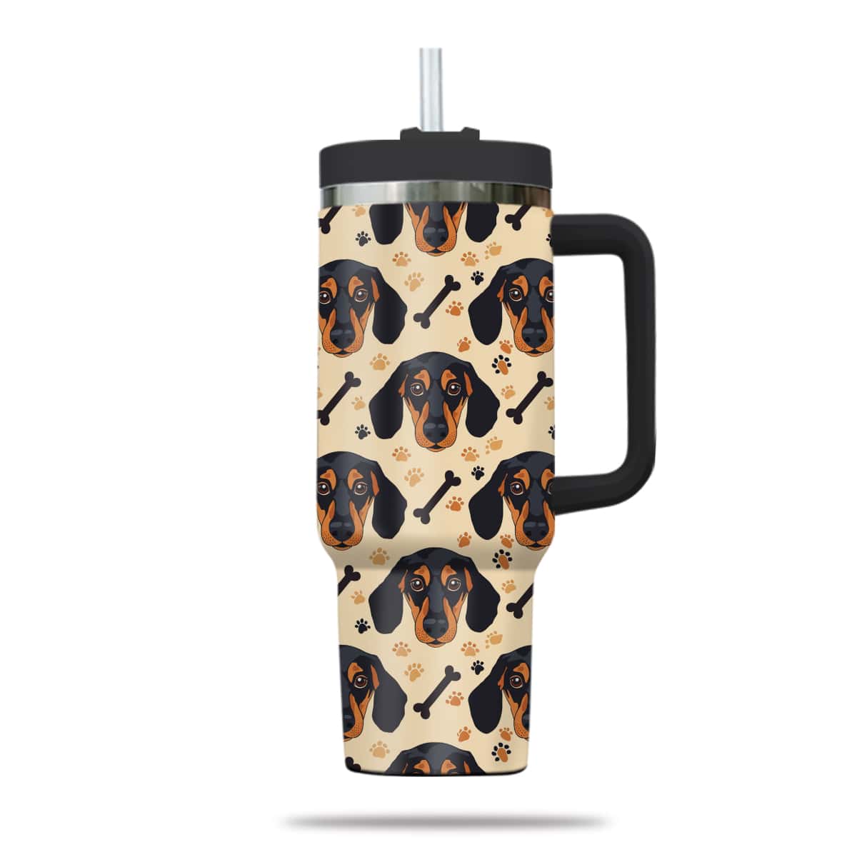 Cute Dachshund Tumbler 40oz With Handle, Dachshund Pattern 40oz Tumbler, Dog Paw Photo Tumbler with Straw, Dog Lover Tumbler, Stainless Steel Tumbler, Insulated Tumbler