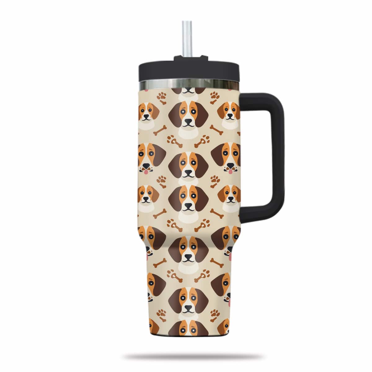 Cute Beagle Tumbler 40oz With Handle, Beagle Pattern 40oz Tumbler, Dog Paw Photo Tumbler with Straw, Dog Lover Tumbler, Stainless Steel Tumbler, Insulated Tumbler