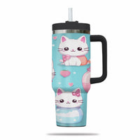 Thumbnail for Cute Cat Tumbler 40oz With Handle, Cat Pattern 40oz Tumbler, Cat Lover Tumbler 40oz, Stainless Steel Tumbler, Insulated Tumbler 06