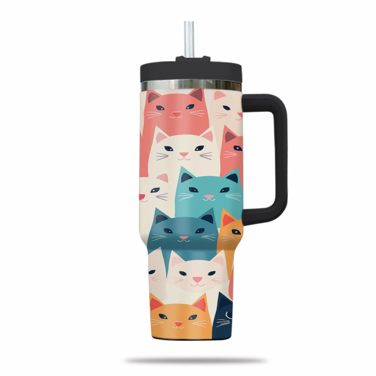 Cute Cat Tumbler 40oz With Handle, Cat Pattern 40oz Tumbler, Cat Lover Tumbler 40oz, Stainless Steel Tumbler, Insulated Tumbler 10