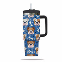 Thumbnail for Cute Bulldog Tumbler 40oz With Handle, Bulldog Pattern 40oz Tumbler, Dog Paw Photo Tumbler with Straw, Dog Lover Tumbler, Stainless Steel Tumbler, Insulated Tumbler