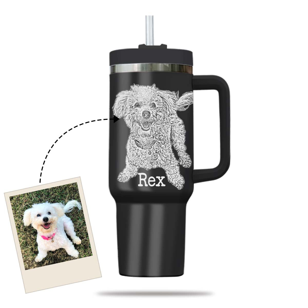 Custom Pet Photo Tumbler 40oz With Handle, Dog Photo Tumbler, Puppies Tumbler with Straw, Dog Lover Tumbler, Favorite Pet Tumbler, Stainless Steel Tumbler, Insulated Tumbler, Pet Photo Gift with Custom Pet Image 07