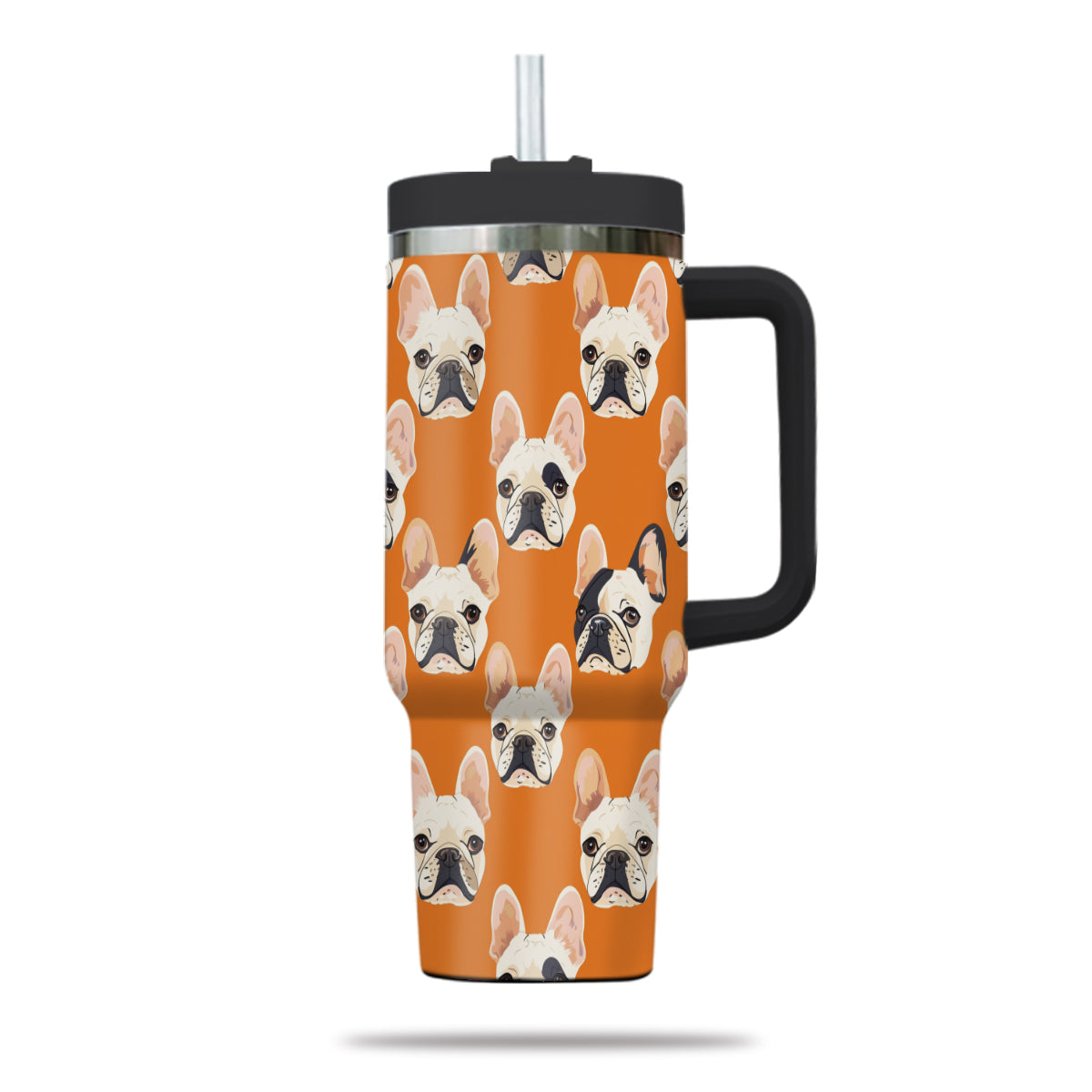 Cute French Bulldog Tumbler 40oz With Handle, French Bulldog Pattern 40oz Tumbler, Dog Paw Photo Tumbler with Straw, Dog Lover Tumbler, Stainless Steel Tumbler, Insulated Tumbler 03