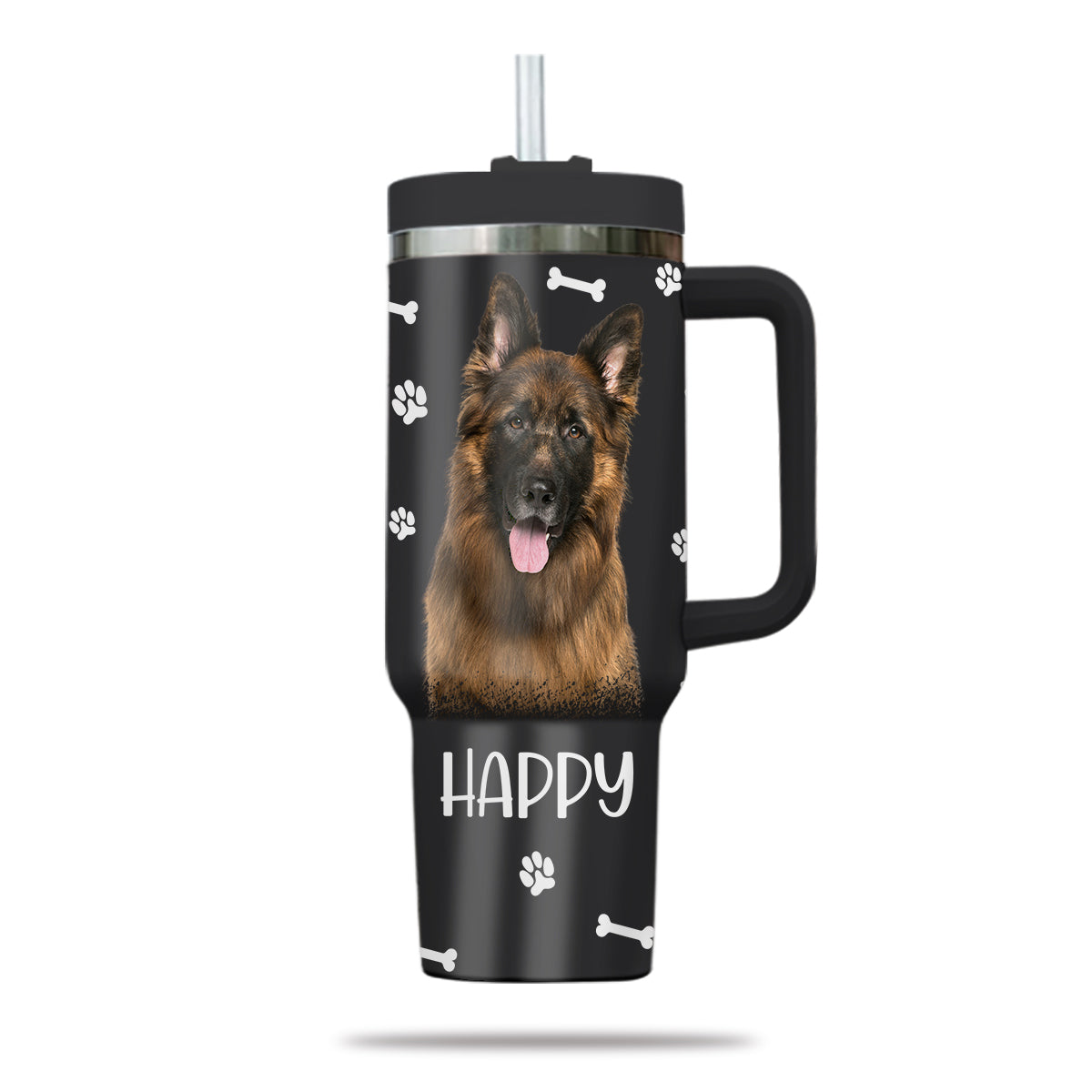 Custom Pet Photo Tumbler 40oz With Handle, Watercolor Pet Portrait From Photo Tumbler,  Personalized Dog Face Photo Tumbler with Straw, Dog Lover Tumbler, Stainless Steel Tumbler, Insulated Tumbler 15