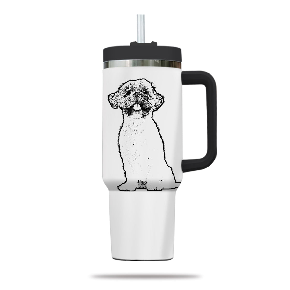 Custom Pet Photo Tumbler 40oz With Handle, Line Drawing Photo Tumbler, Line Art, Puppies Tumbler with Straw, Dog Lover Tumbler, Stainless Steel Tumbler, Insulated Tumbler, Pet Photo Gift with Custom Pet Image, Custom Pet Art, Pet Drawing 12