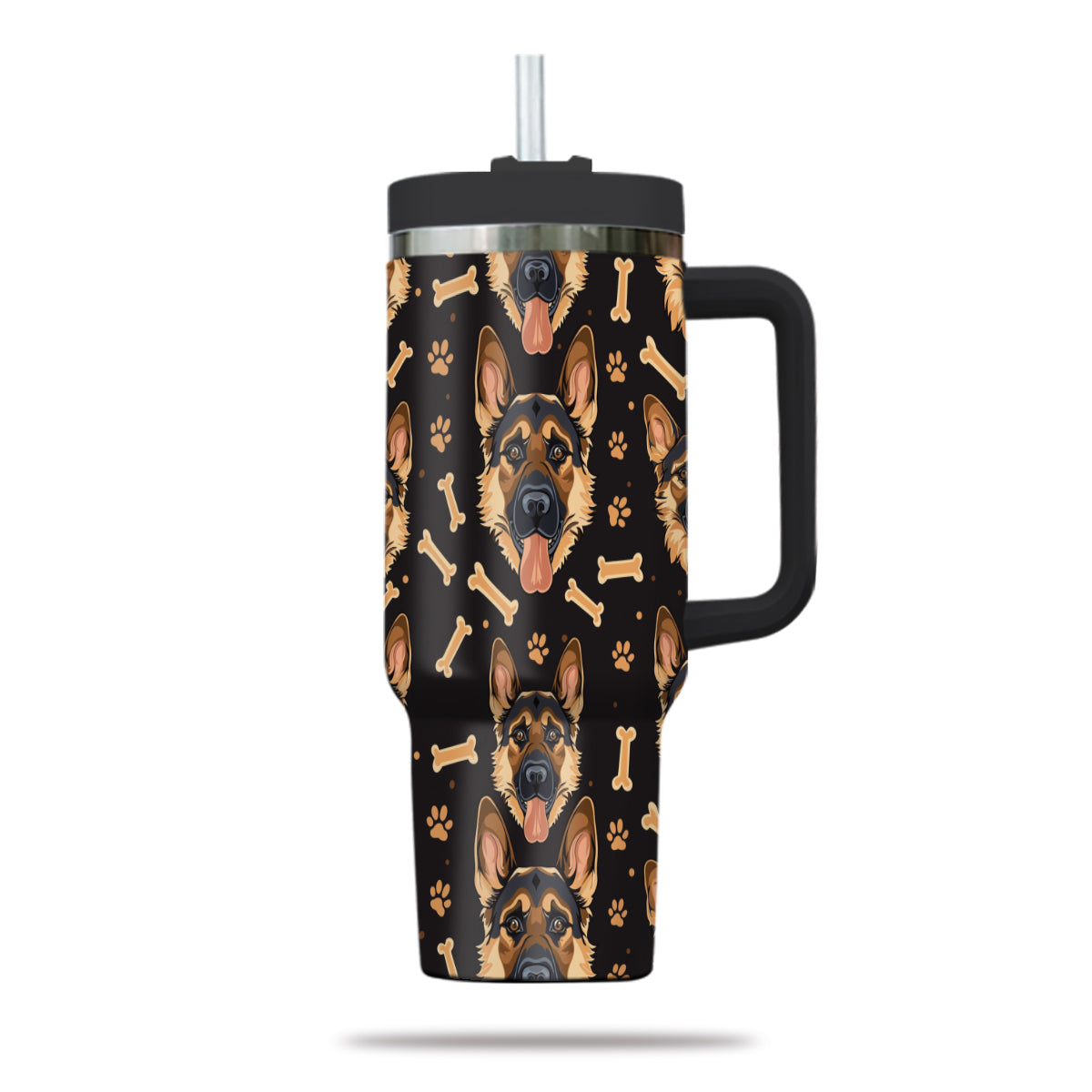 Cute German Shepherd Tumbler 40oz With Handle, German Shepherd Pattern 40oz Tumbler, Dog Paw Photo Tumbler with Straw, Dog Lover Tumbler, Stainless Steel Tumbler, Insulated Tumbler