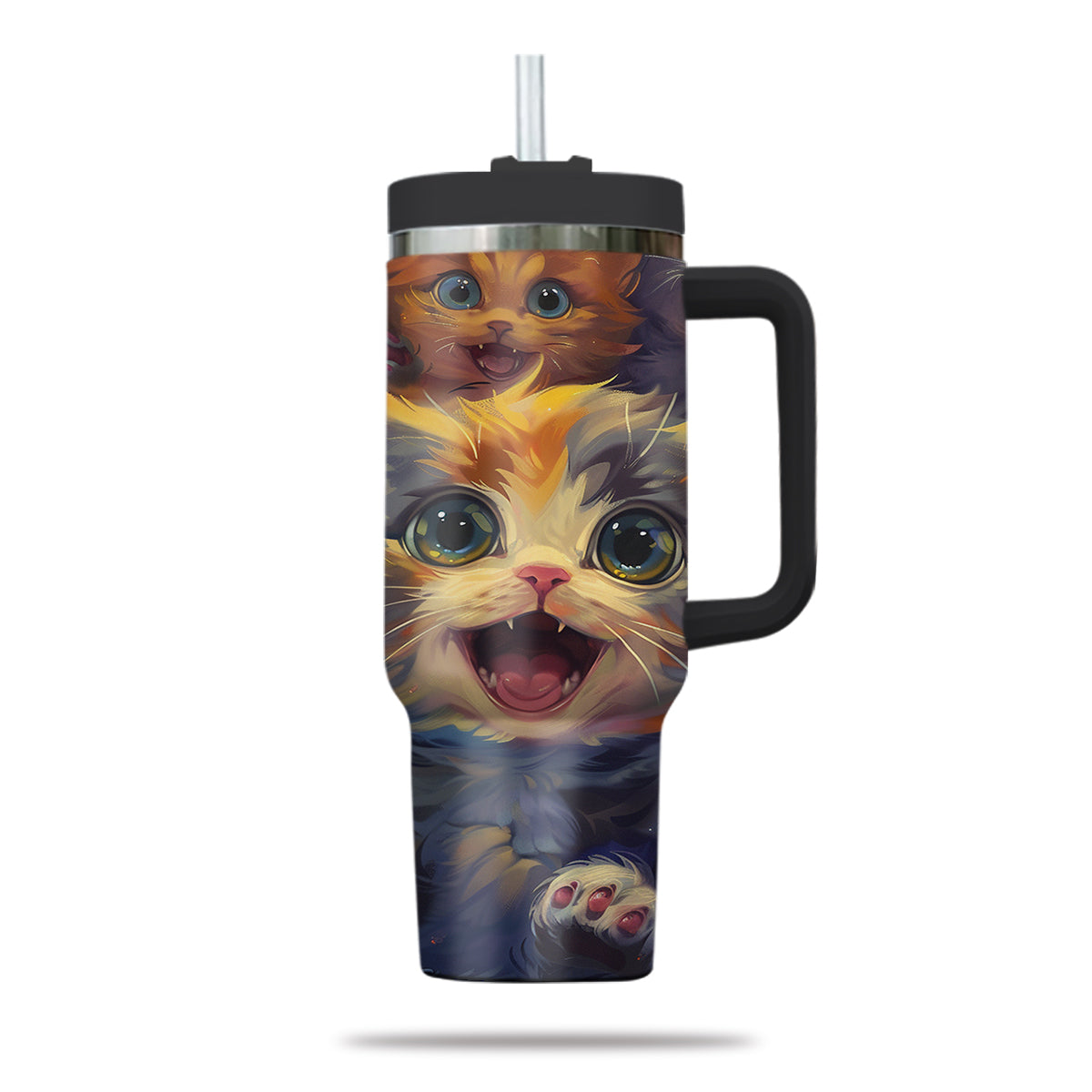 Cute Cat Tumbler 40oz With Handle, Cat Pattern 40oz Tumbler, Cat Lover Tumbler 40oz, Stainless Steel Tumbler, Insulated Tumbler 22