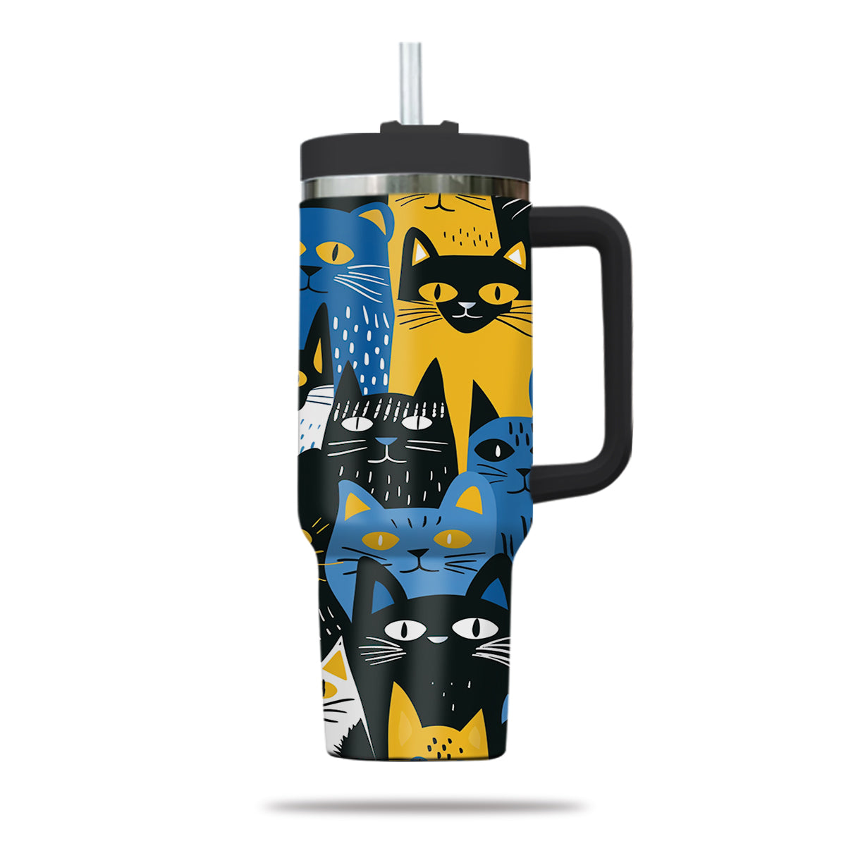 Cute Cat Tumbler 40oz With Handle, Cat Pattern 40oz Tumbler, Cat Lover Tumbler 40oz, Stainless Steel Tumbler, Insulated Tumbler 29