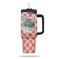 Thumbnail for Custom Pet Portrait Tumbler With Pet Name Photo, Custom Dog Tumbler Personalized Cat Tumbler 40oz With Handle, Custom Checkered Tumbler Puppy Gift Pet Travel Mug, Stainless Steel Tumbler, Insulated Tumbler 17