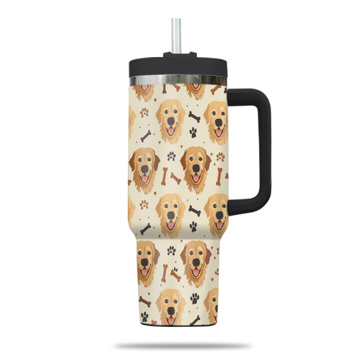 Cute Golden Retriever Tumbler 40oz With Handle, Golden Retriever Pattern 40oz Tumbler, Dog Paw Photo Tumbler with Straw, Dog Lover Tumbler, Stainless Steel Tumbler, Insulated Tumbler