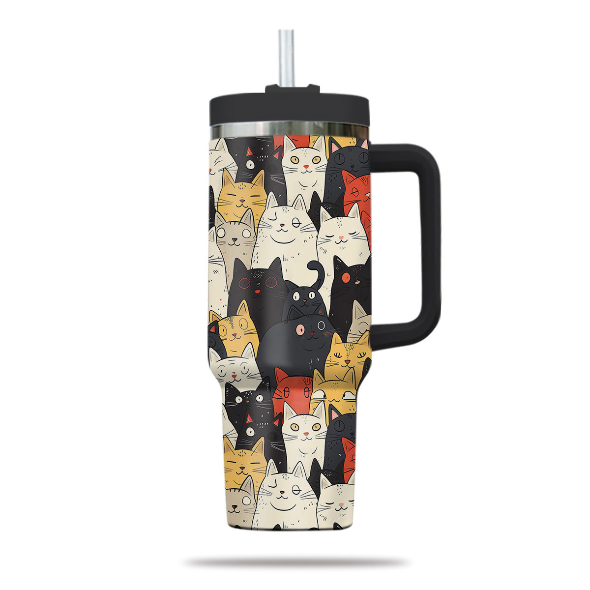 Cute Cat Tumbler 40oz With Handle, Cat Pattern 40oz Tumbler, Cat Lover Tumbler 40oz, Stainless Steel Tumbler, Insulated Tumbler 21