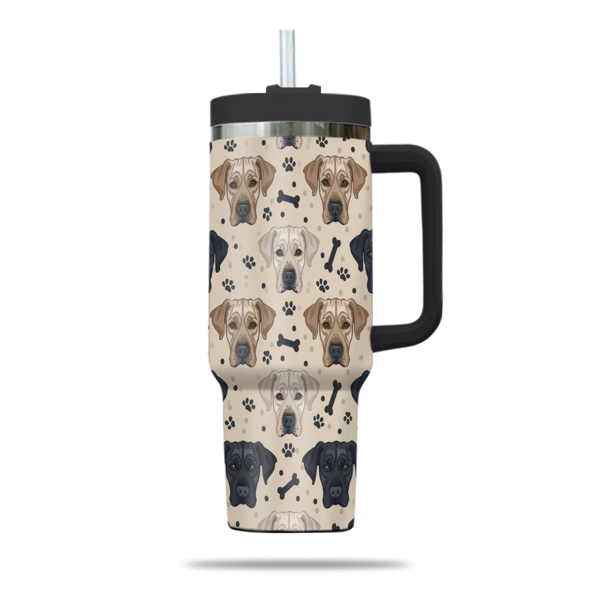 Cute Labrador Retriever Tumbler 40oz With Handle, Labrador Retriever Pattern 40oz Tumbler, Dog Paw Photo Tumbler with Straw, Dog Lover Tumbler, Stainless Steel Tumbler, Insulated Tumbler