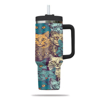 Thumbnail for Cute Cat Tumbler 40oz With Handle, Cat Pattern 40oz Tumbler, Cat Lover Tumbler 40oz, Stainless Steel Tumbler, Insulated Tumbler 24