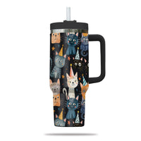 Thumbnail for Cute Cat Tumbler 40oz With Handle, Cat Pattern 40oz Tumbler, Cat Lover Tumbler 40oz, Stainless Steel Tumbler, Insulated Tumbler 14