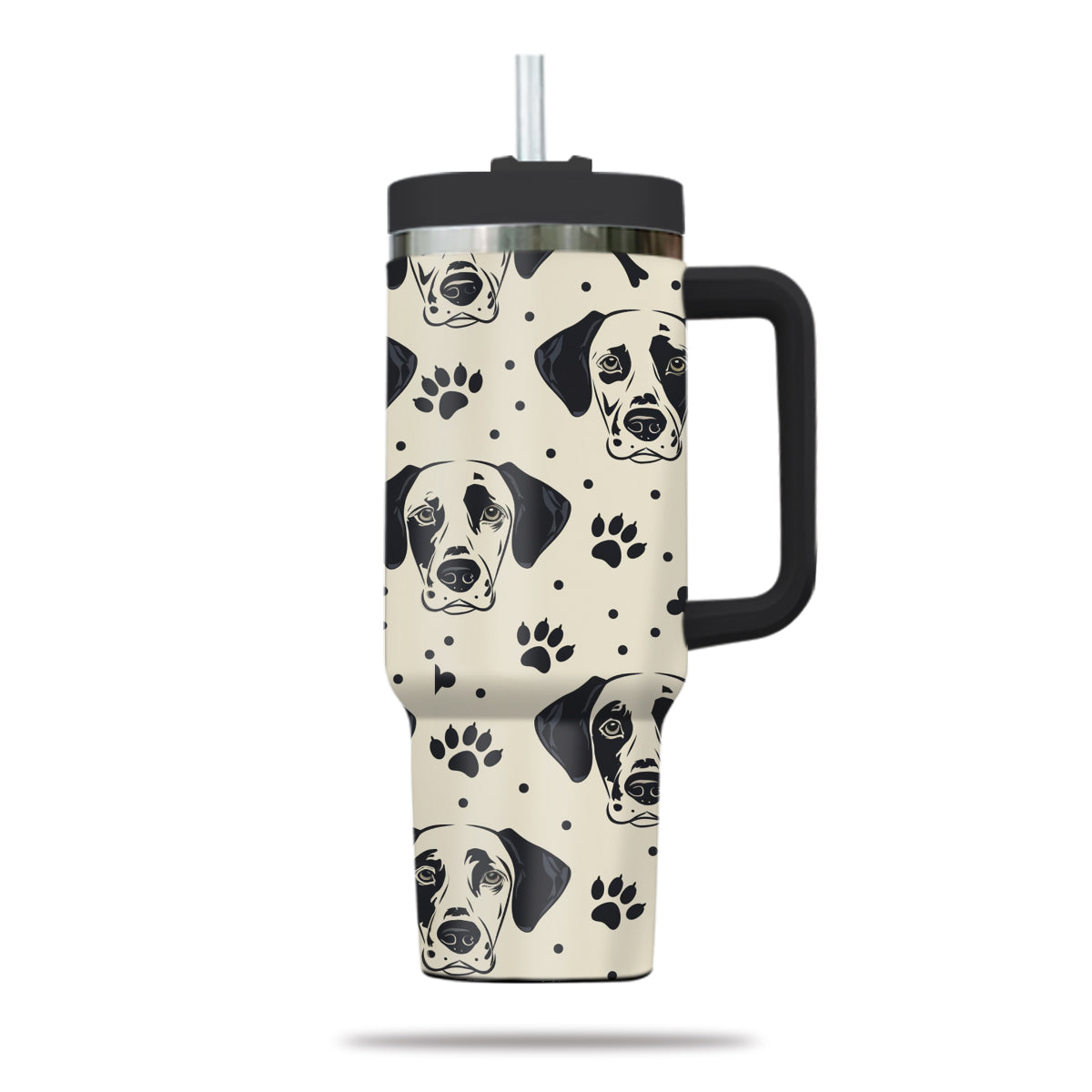 Cute Dalmatian Tumbler 40oz With Handle, Dalmatian Pattern 40oz Tumbler, Dog Paw Photo Tumbler with Straw, Dog Lover Tumbler, Stainless Steel Tumbler, Insulated Tumbler