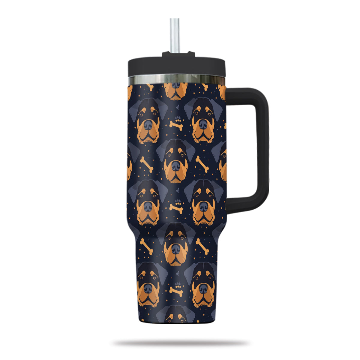 Cute Rottweiler Tumbler 40oz With Handle, Rottweiler Pattern 40oz Tumbler, Dog Paw Photo Tumbler with Straw, Dog Lover Tumbler, Stainless Steel Tumbler, Insulated Tumbler