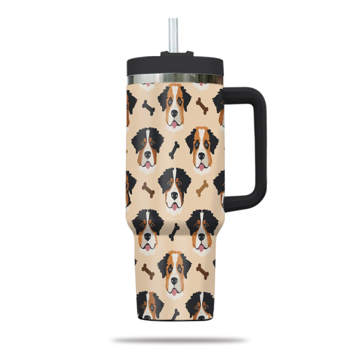 Cute St. Bernard Tumbler 40oz With Handle, St. Bernard Pattern 40oz Tumbler, Dog Paw Photo Tumbler with Straw, Dog Lover Tumbler, Stainless Steel Tumbler, Insulated Tumbler