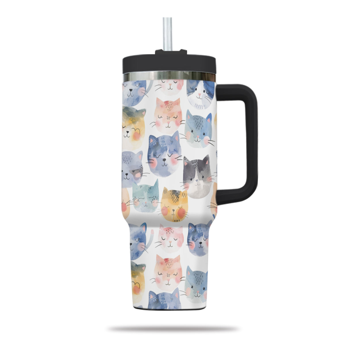 Cute Cat Tumbler 40oz With Handle, Cat Pattern 40oz Tumbler, Cat Lover Tumbler 40oz, Stainless Steel Tumbler, Insulated Tumbler 18