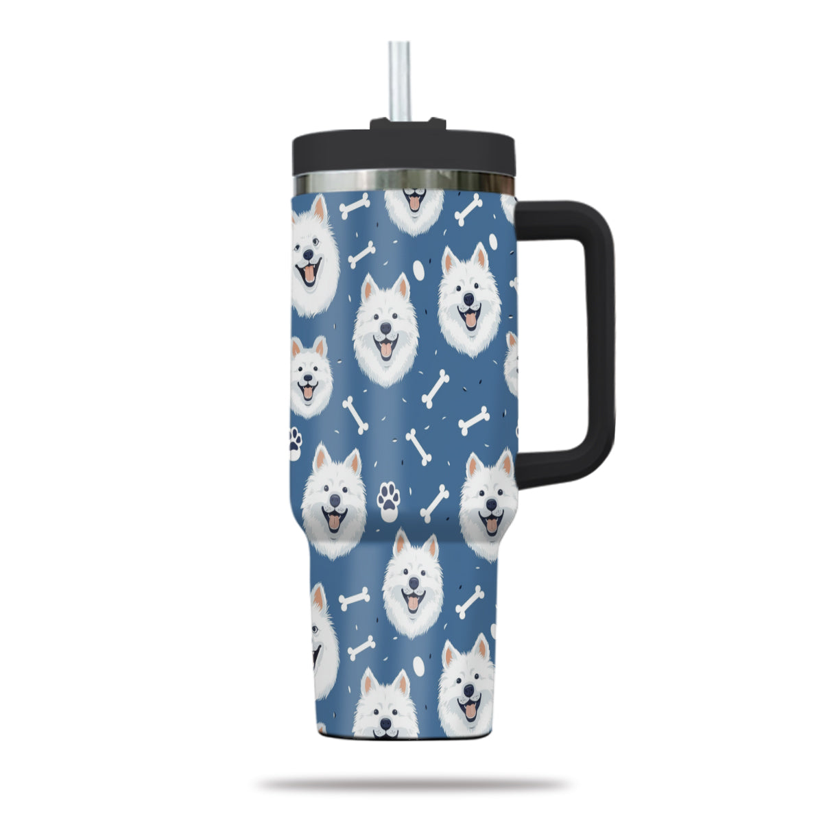 Cute Samoyed Tumbler 40oz With Handle, Samoyed Pattern 40oz Tumbler, Dog Paw Photo Tumbler with Straw, Dog Lover Tumbler, Stainless Steel Tumbler, Insulated Tumbler 01