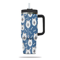 Thumbnail for Cute Samoyed Tumbler 40oz With Handle, Samoyed Pattern 40oz Tumbler, Dog Paw Photo Tumbler with Straw, Dog Lover Tumbler, Stainless Steel Tumbler, Insulated Tumbler 01