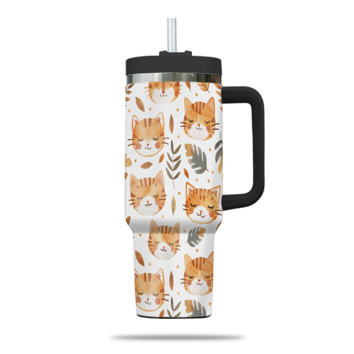 Cute Cat Tumbler 40oz With Handle, Cat Pattern 40oz Tumbler, Cat Lover Tumbler 40oz, Stainless Steel Tumbler, Insulated Tumbler 16