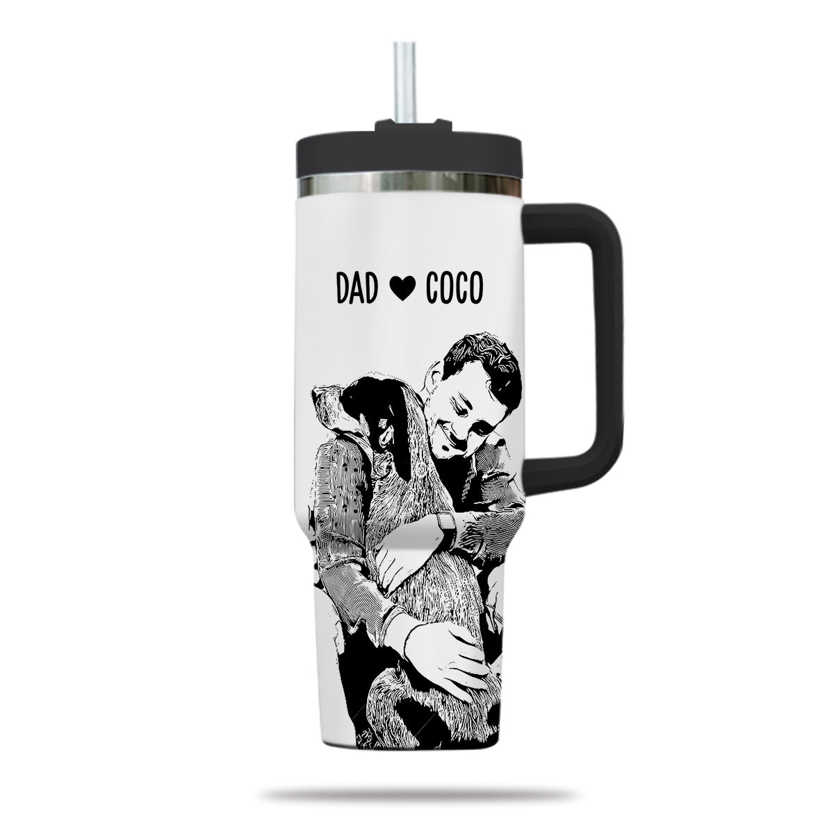 Custom Pet Photo Tumbler 40oz With Handle, Line Drawing Photo Tumbler, Pet and Owner Portrait, Puppies Tumbler with Straw, Dog Lover Tumbler, Stainless Steel Tumbler, Insulated Tumbler, Custom Pet Art, Pet Owner Gift 13