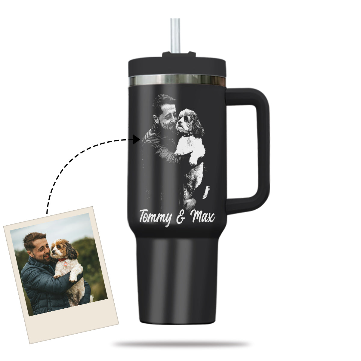 Custom Pet Photo Tumbler 40oz With Handle, Dog Photo Tumbler, Puppies Tumbler with Straw, Dog Lover Tumbler, Favorite Pet Tumbler, Stainless Steel Tumbler, Insulated Tumbler, Pet Photo Gift with Custom Pet Image 05