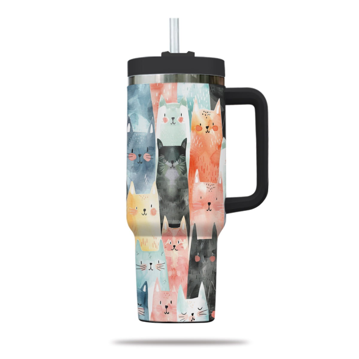 Cute Cat Tumbler 40oz With Handle, Cat Pattern 40oz Tumbler, Cat Lover Tumbler 40oz, Stainless Steel Tumbler, Insulated Tumbler 19